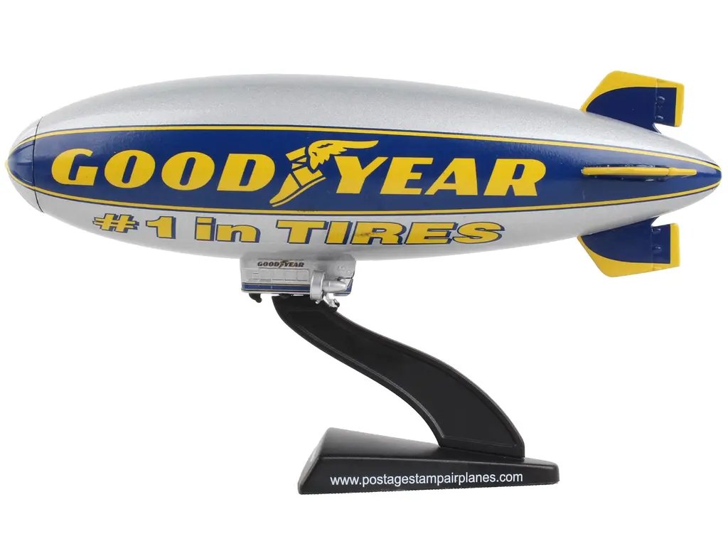 Goodyear Blimp 1/350 Diecast Model - Silver Metallic with Blue & Yellow Graphics by Postage Stamp 2 Goodyear Blimp 1/350 Diecast Model - Silver Metallic with Blue & Yellow Graphics by Postage Stamp - Image 2