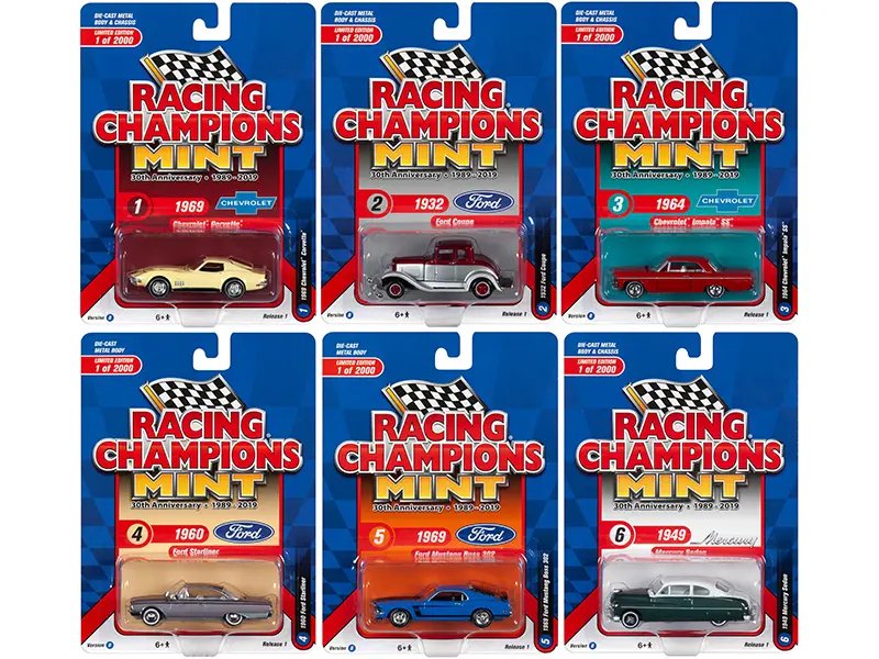 Limited Edition 2019 Racing Champions 30th Anniversary 1/64 Diecast Car Set – 6 Mint Models