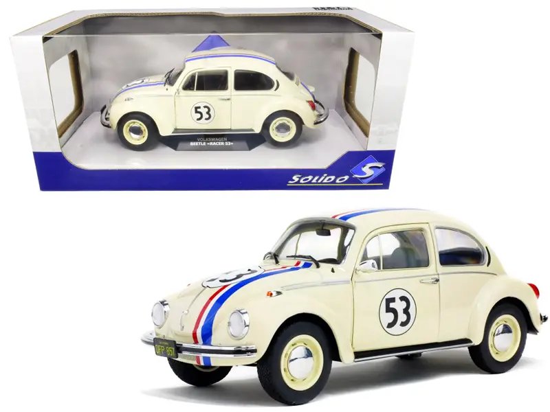 Volkswagen Beetle Racing #53 Cream 1/18 Diecast Model Car by Solido – Iconic Collectible