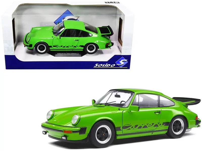 1984 Porsche 911 Carrera 3.2 Diecast Model 1/18 – Bright Green with Black Stripes by Solido