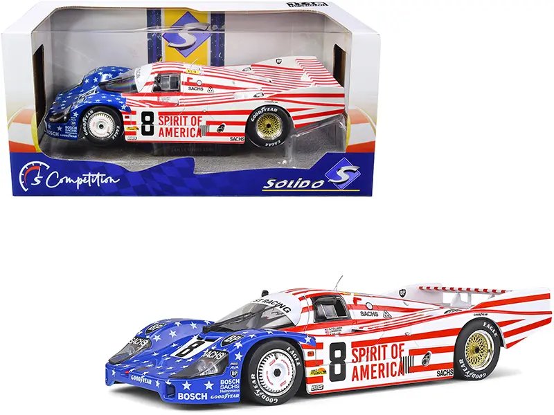 Porsche 956LH RHD (Right Hand Drive) #8 G. Follmer – J. Morton – K. Miller “Spirit of America” 24H of Le Mans (1986) “Competition” Series 1/18 Diecast Model Car by Solido