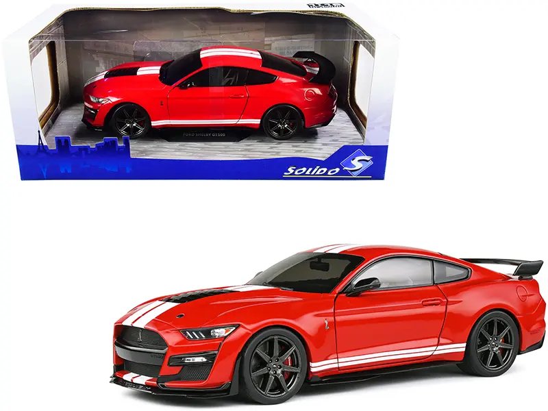 Buy 2020 Ford Mustang Shelby GT500 Red with White Stripes 1/18 Diecast Model by Solido