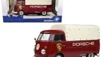 Vintage 1950 Volkswagen T1 Pickup Truck with Camper Shell - Dark Red Porsche Service 1/18 Diecast Model by Solido
