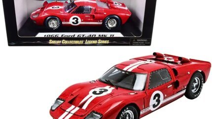1966 Ford GT-40 MK II #5 Le Mans Diecast Model 1/18 by Shelby Collectibles - Red & White