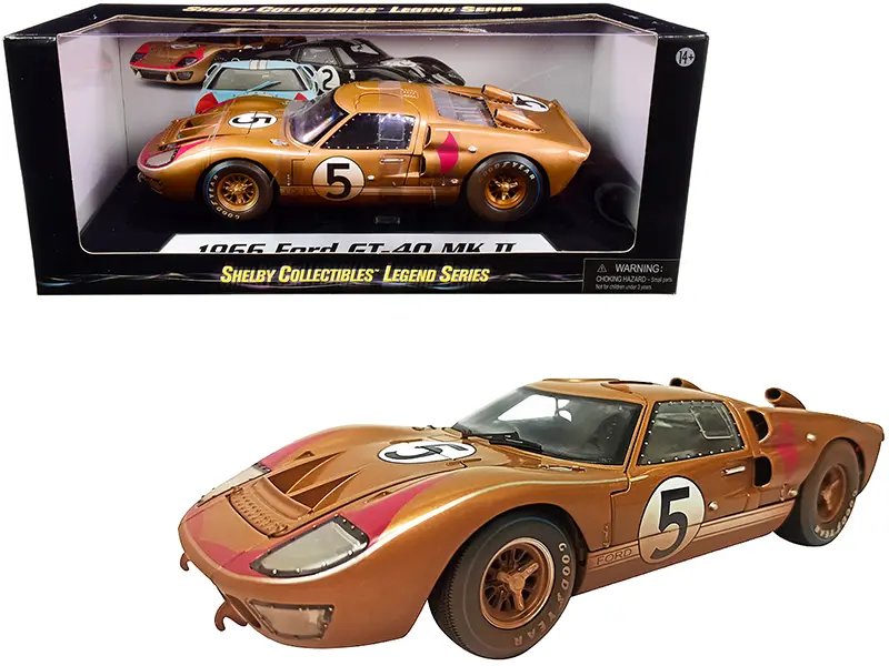 1966 Ford GT-40 MK II #5 Gold Dirty Version 1/18 Diecast by Shelby Collectibles
