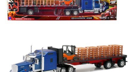 Kenworth W900 Blue Diecast Model with Flatbed & Forklift - Long Haul Truckers Series 1/32 by New Ray