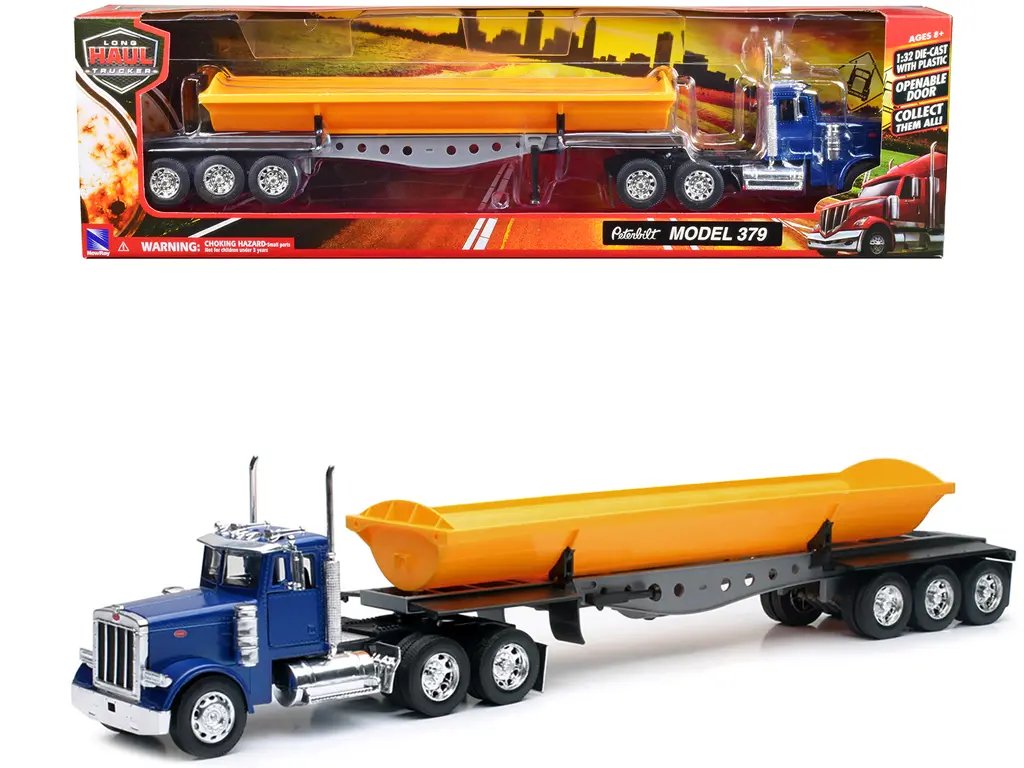Peterbilt 379 Side Dump Diecast Model – Blue & Yellow Long Haul Truckers 1/32 by New Ray