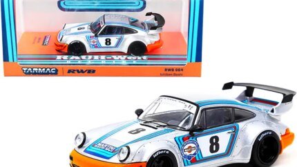 Porsche RWB 964 Ichiban Boshi #8 "Martini" Silver with Stripes "RAUH-Welt BEGRIFF" 1/43 Diecast Model Car by Tarmac Works