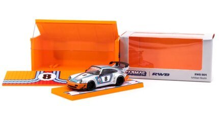 RWB 964 #8 Silver Metallic 'Ichiban Boshi' 1/64 Diecast Model with Display Case by Tarmac Works