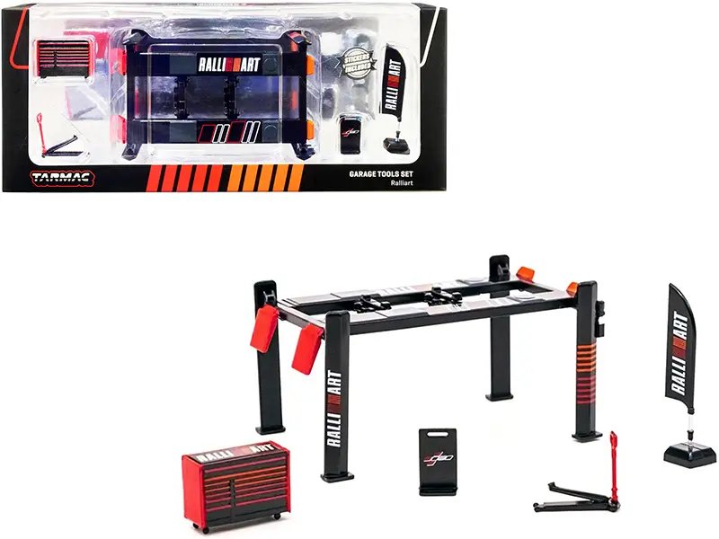 VW Beetle "Mooneyes" 1/64 Diecast Car by Schuco & Tarmac Works Ralliart 5-Piece Garage Tools