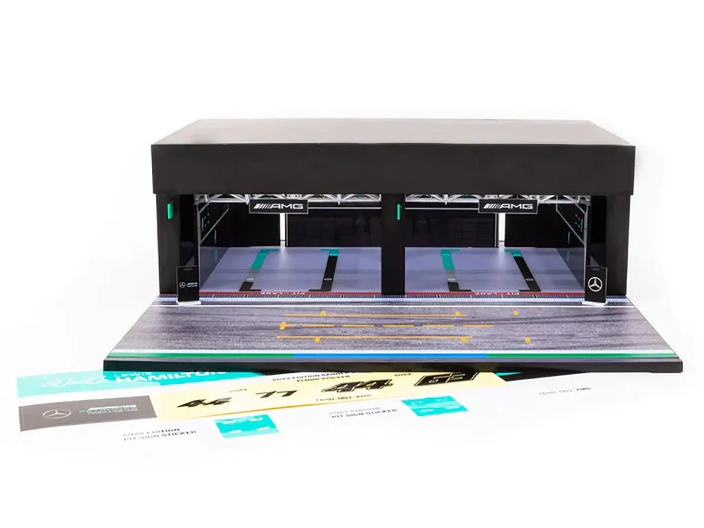 Mercedes-AMG Petronas F1 Pit Garage Diorama for 1/64 Scale Models by Tarmac Works
