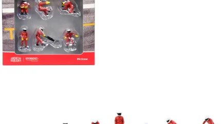 Red Uniform Pit Crew 6-Piece Diecast Figure Set for 1/64 Scale Models by Tarmac Works