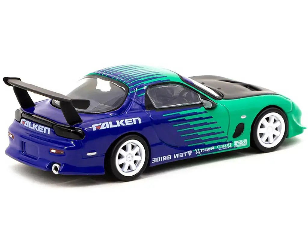 Diecast Model Cars wholesale toys dropshipper drop shipping Mazda RX-7 FD3S RHD Right Hand Drive Green and Blue Falken Livery Global64 Series 1/64 Tarmac Works T64G-TL022-FA drop shipping wholesale drop ship drop shipper dropship dropshipping toys dr Mazda RX-7 FD3S RHD Falken Livery 1/64 Diecast Model Car by Tarmac Works - Global64 Series
