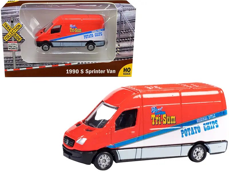 Diecast Model Cars wholesale toys dropshipper drop shipping 1990 Mercedes Benz Sprinter Van Red White Tri-Sum Potato Chips TraxSide Collection 1/87 HO Scale Classic Metal Works TC103 drop shipping wholesale drop ship drop shipper dropship dropshippin 1990 Mercedes Benz Sprinter Van Diecast Model - Tri-Sum Potato Chips Edition 1/87 HO Scale