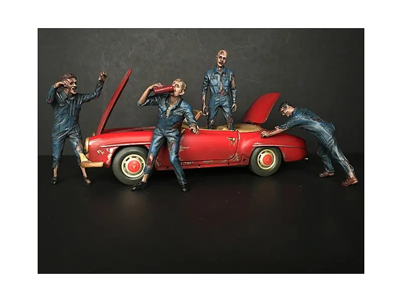 Zombie Mechanics 4-Piece Figurine Set for 1/24 Scale Models by American Diorama – Perfect for Diorama Enthusiasts