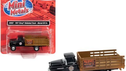 1957 Chevrolet Stakebed Truck Model - Matt Black Marvel Mystery Oil Co. 1/87 HO Scale by Classic Metal Works