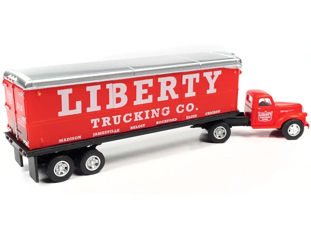 Vintage 1941-1946 Chevrolet Truck & Trailer Set ‘Liberty Trucking Co.’ Red 1/87 HO Scale Model by Classic Metal Works