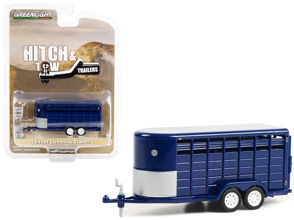 Durable 14-Foot Dark Blue Livestock Trailer with Hitch for Safe Animal Transport