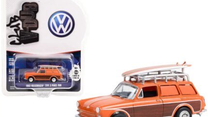 1963 VW Type 3 Panel Van Diecast Model - Orange Wood Panels & Surfboard by Greenlight