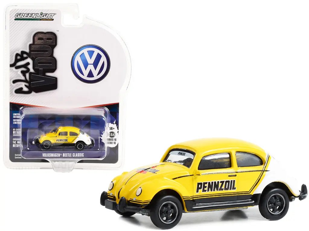Diecast Model Cars wholesale toys dropshipper drop shipping Volkswagen Classic Beetle Yellow and White Pennzoil Racing Club Vee V Dub Series 16 1/64 Greenlight 36070E drop shipping wholesale drop ship drop shipper dropship dropshipping toys dropshipp Volkswagen Classic Beetle Pennzoil Racing Diecast Model 1/64 by Greenlight