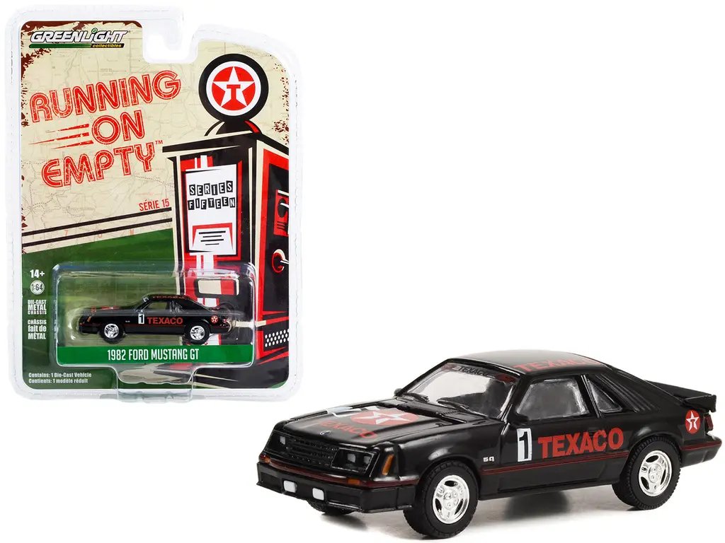 1982 Ford Mustang GT #1 Black Texaco Diecast Model – Greenlight Series 15 1/64
