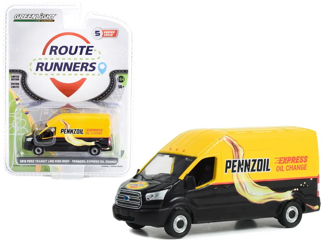 2019 Ford Transit LWB High Roof Van Diecast Model – Pennzoil Express Oil Change Edition by Greenlight