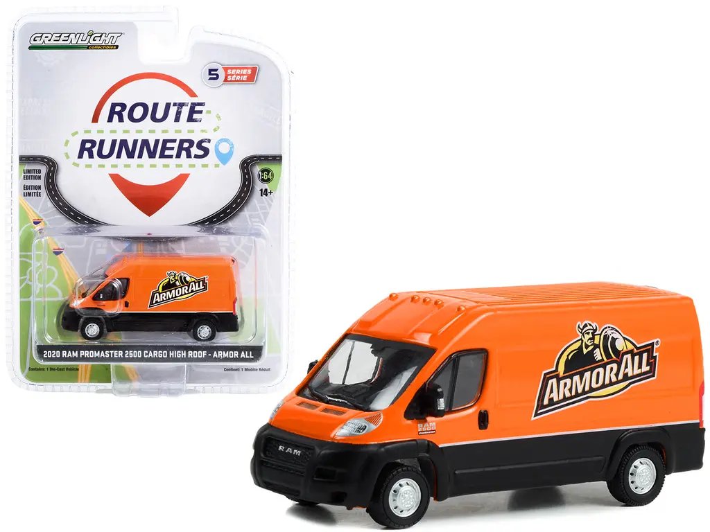 2020 Ram ProMaster 2500 Cargo Van Diecast Model – Orange & Black Route Runners Series 5 by Greenlight