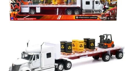 International Lonestar Flatbed Truck Diecast Model with Forklift & Barrels - 1/32 Scale by New Ray