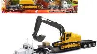 Peterbilt 379 Truck & Lowboy Trailer with Backhoe Diecast Model 1/32 - Long Haul Trucker Series by New Ray