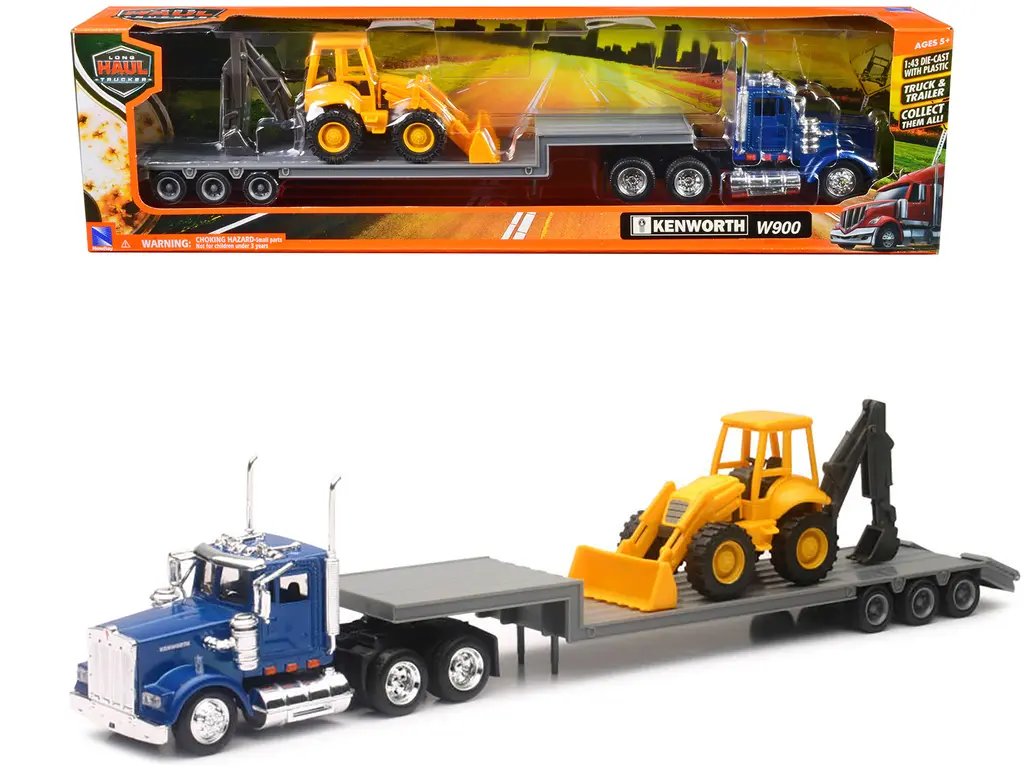 Kenworth W900 with Lowboy Trailer & Backhoe Diecast Model 1/43 – Long Haul Trucker Series by New Ray