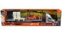 Freightliner Cascadia Silver 1/43 Diecast Model with Flatbed & Forklift by New Ray