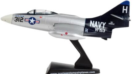 Grumman F9F/F-9 Panther/Cougar Diecast Model - 1/100 Scale Navy Blue-Tail Fly by Postage Stamp