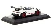 Limited Edition Porsche 911 (992) GT3 RS 1/64 Diecast Model Car by Minichamps - White with Red Stripes