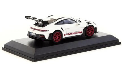 Limited Edition Porsche 911 (992) GT3 RS 1/64 Diecast Model Car by Minichamps - White with Red Stripes